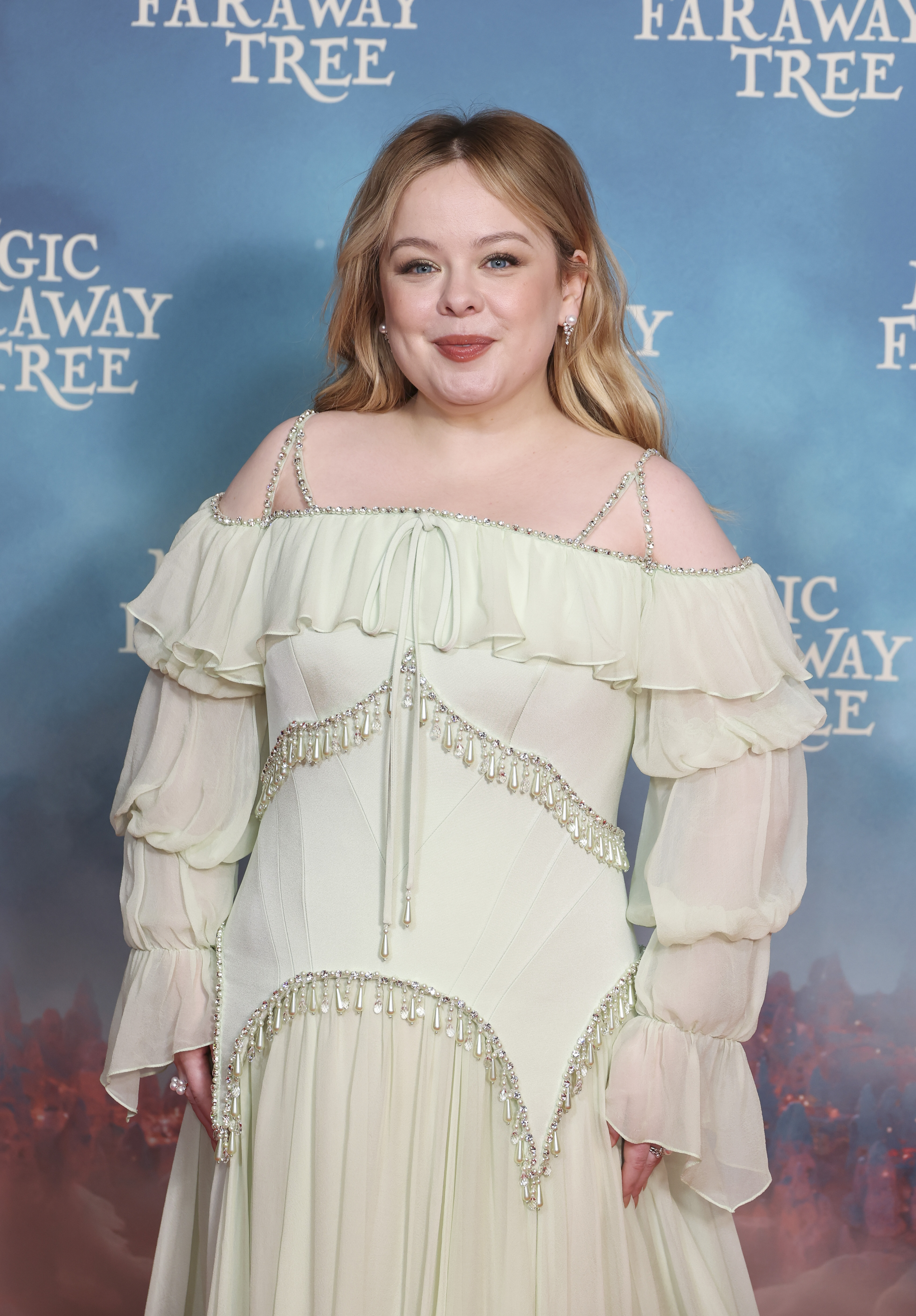 Nicola Coughlan attended the premiere of 'The Magic Faraway Tree' in a ruffled romantic gown from Georges Chakra