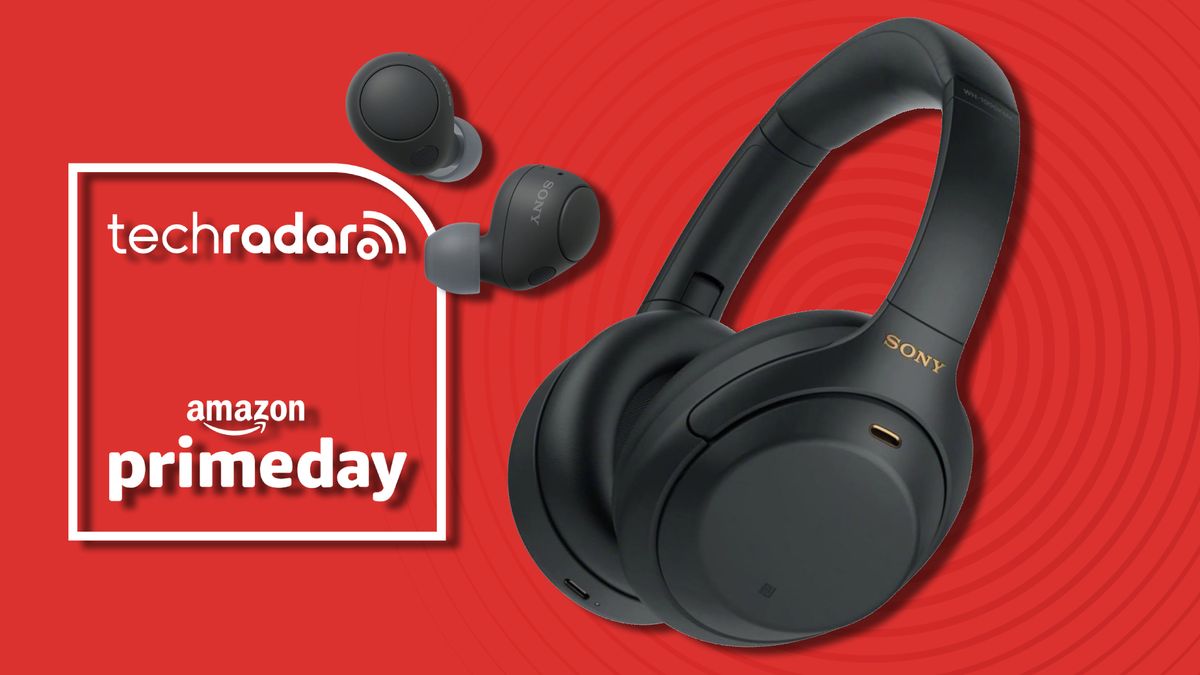 Sony headphone and earbuds on red background with TR&#039;s Prime Day badge