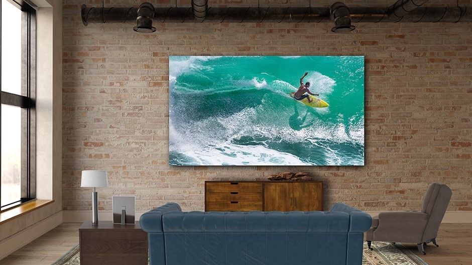 Massive display in fancy living room settings.