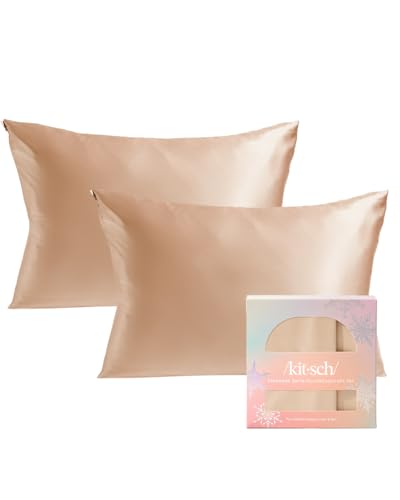 Kitsch Satin Pillowcase With Zipper for Hair and Skin - Cooling Pillow Covers, Softer Than Silk, Machine Washable Pillow Cases, Queen/standard (19x26) - Champagne, 2pcs