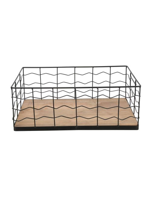 Black Wire Basket With Wood Board Base