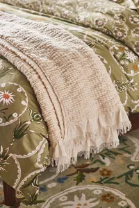 Anthropologie Gauze Fringe Woven Throw Blanket