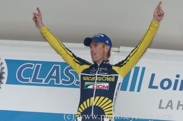 Race winner Lieuwe Westra (Vacansoleil - DCM) on the podium.