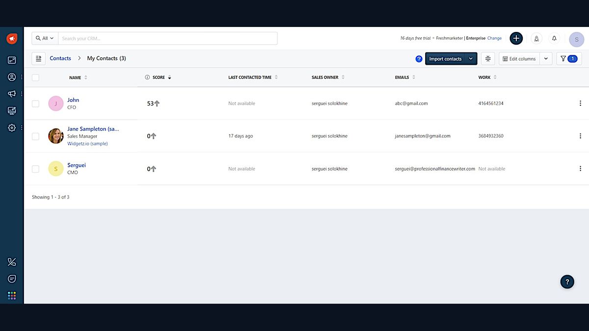 Freshmarketer's contacts database