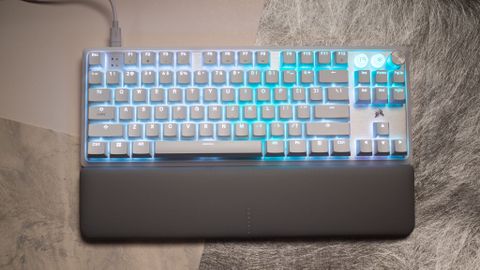 Corsair K70 Pro TKL keyboard with RGB lighting activated