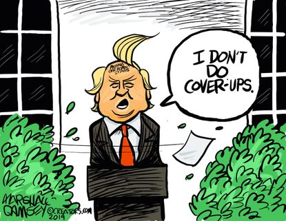 Political Cartoon U.S. Trump Russia Cover up Hair