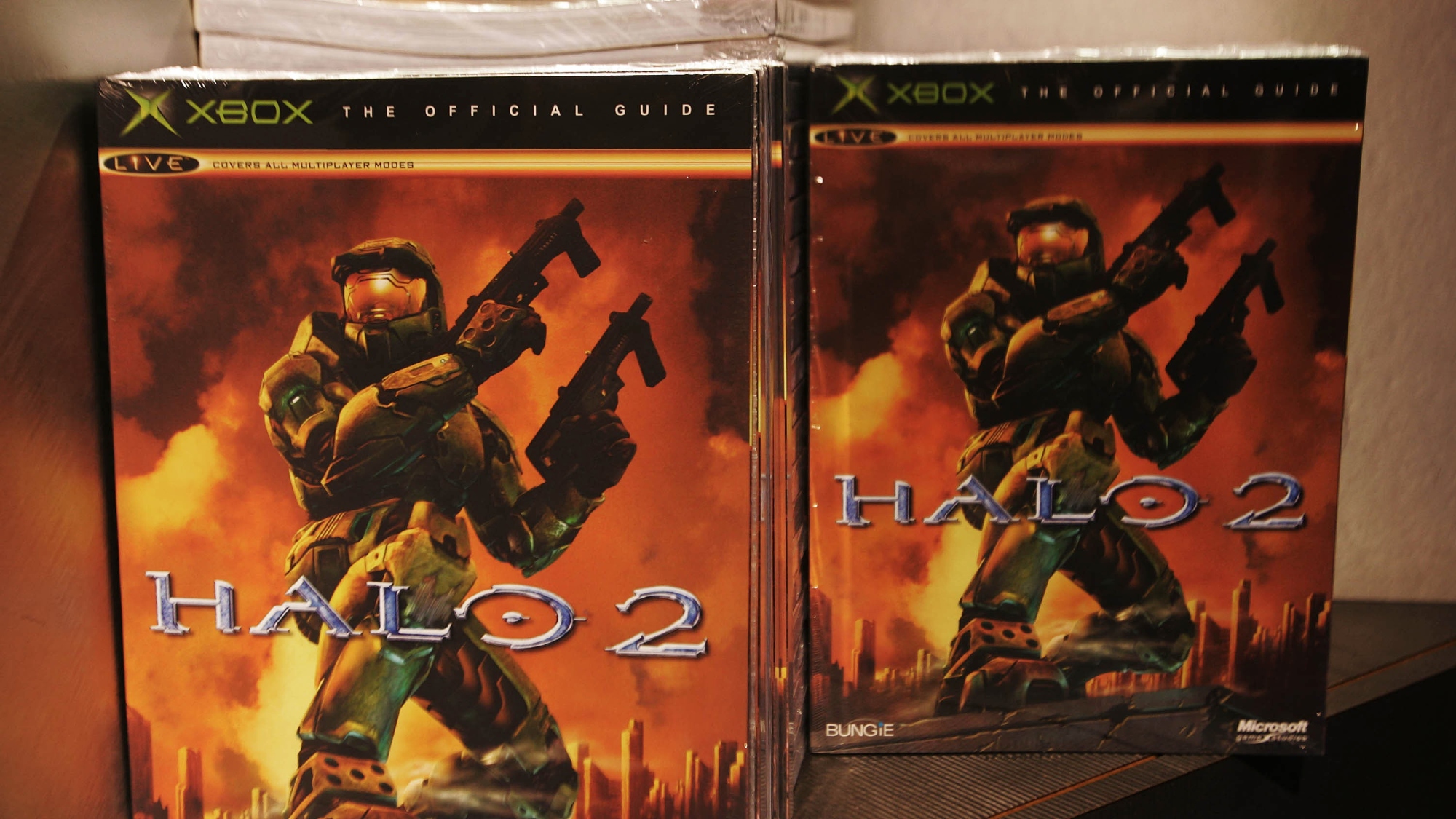 Copies of the video game Halo 2 are displayed on shelves just after midnight at the Toys 'R' Us store in Times Square November 9, 2004 in New York City.