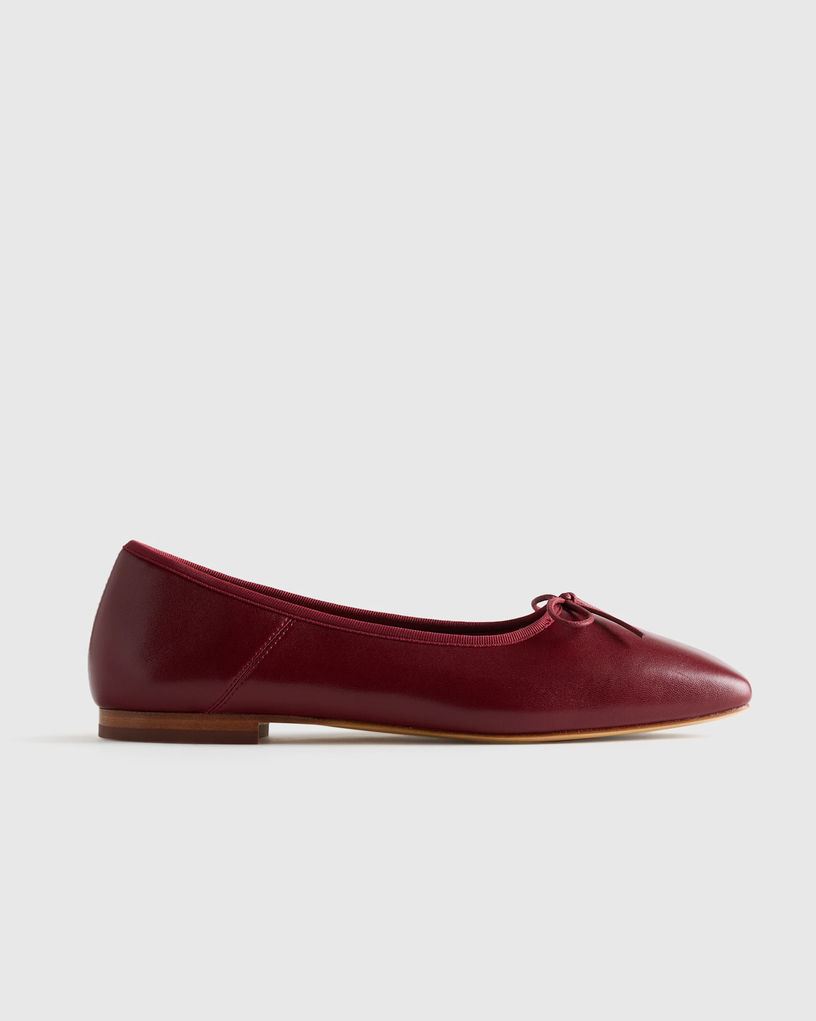 Italian Leather Square Toe Ballet Flat in Oxblood, Size 5
