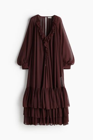 H&M x The White Lotus, Balloon-Sleeved Chiffon Dress