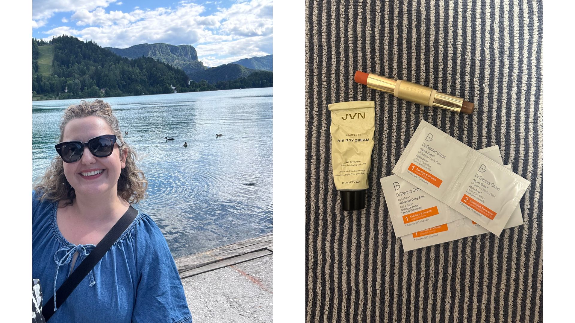 an image of senior beauty editor rhiannon with her holiday beauty essentials