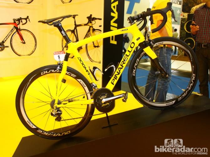 Pinarello's Eurobike booth houses two Chris Froome bikes from the 2013 Tour de France