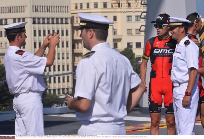 Naval officers get a pic with Sammy Sanchez (BMC)