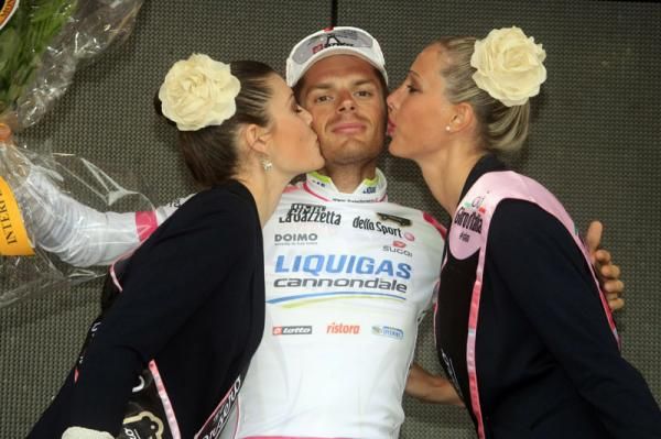 Liquigas rider Damiano Caruso in his white jersey