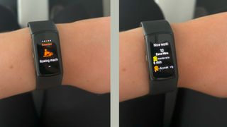 Fitbit Charge 6 rowing program on wrist and Active Zone Minute stats