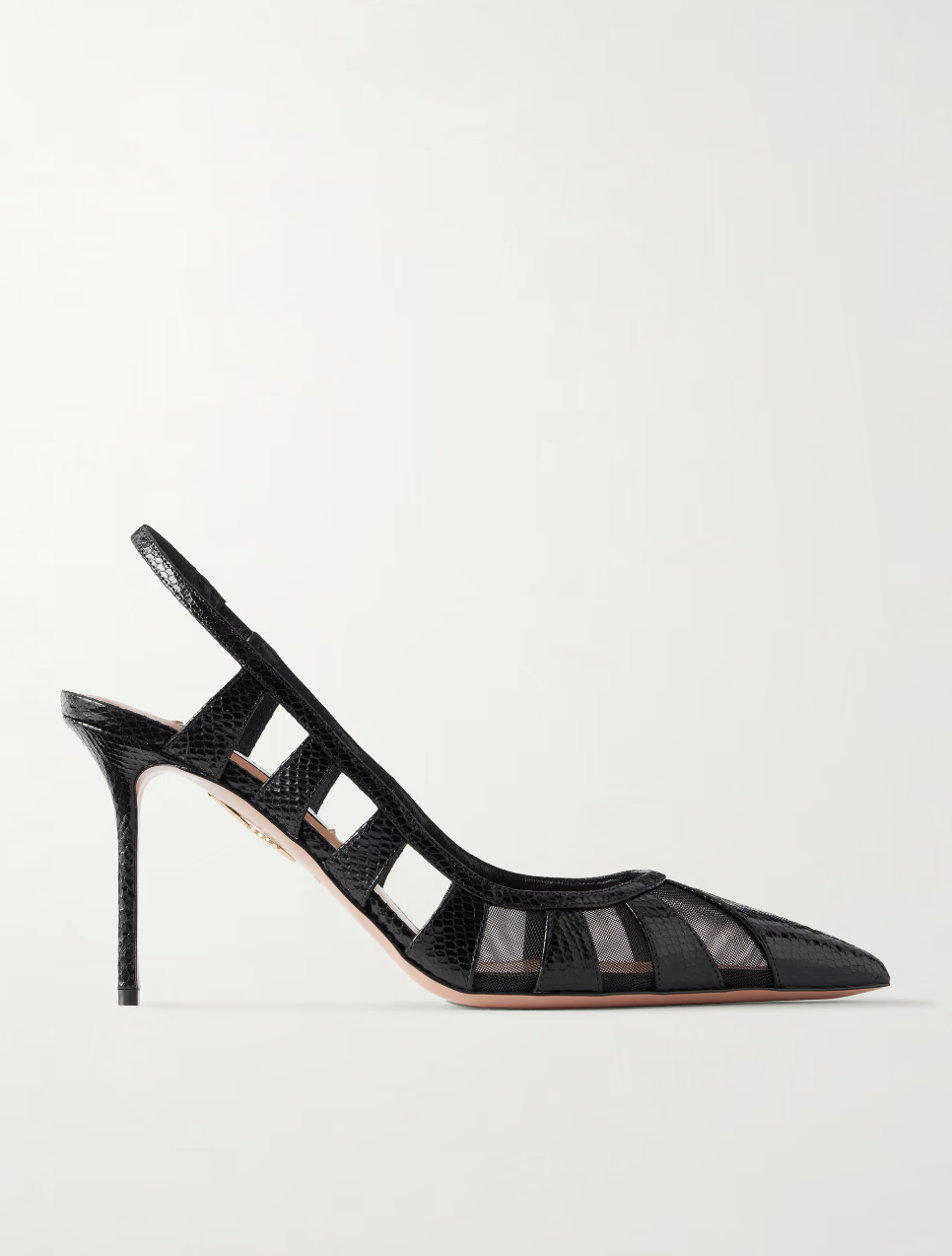 AQUAZZURA, Screen 85 cutout mesh-trimmed leather pumps