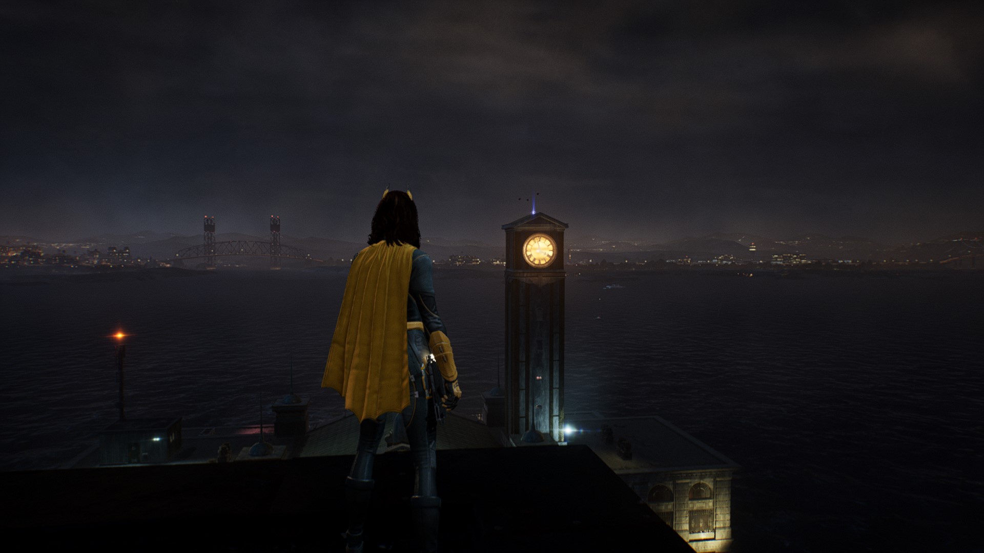Gotham Knights Batterang светится на башне с часами
