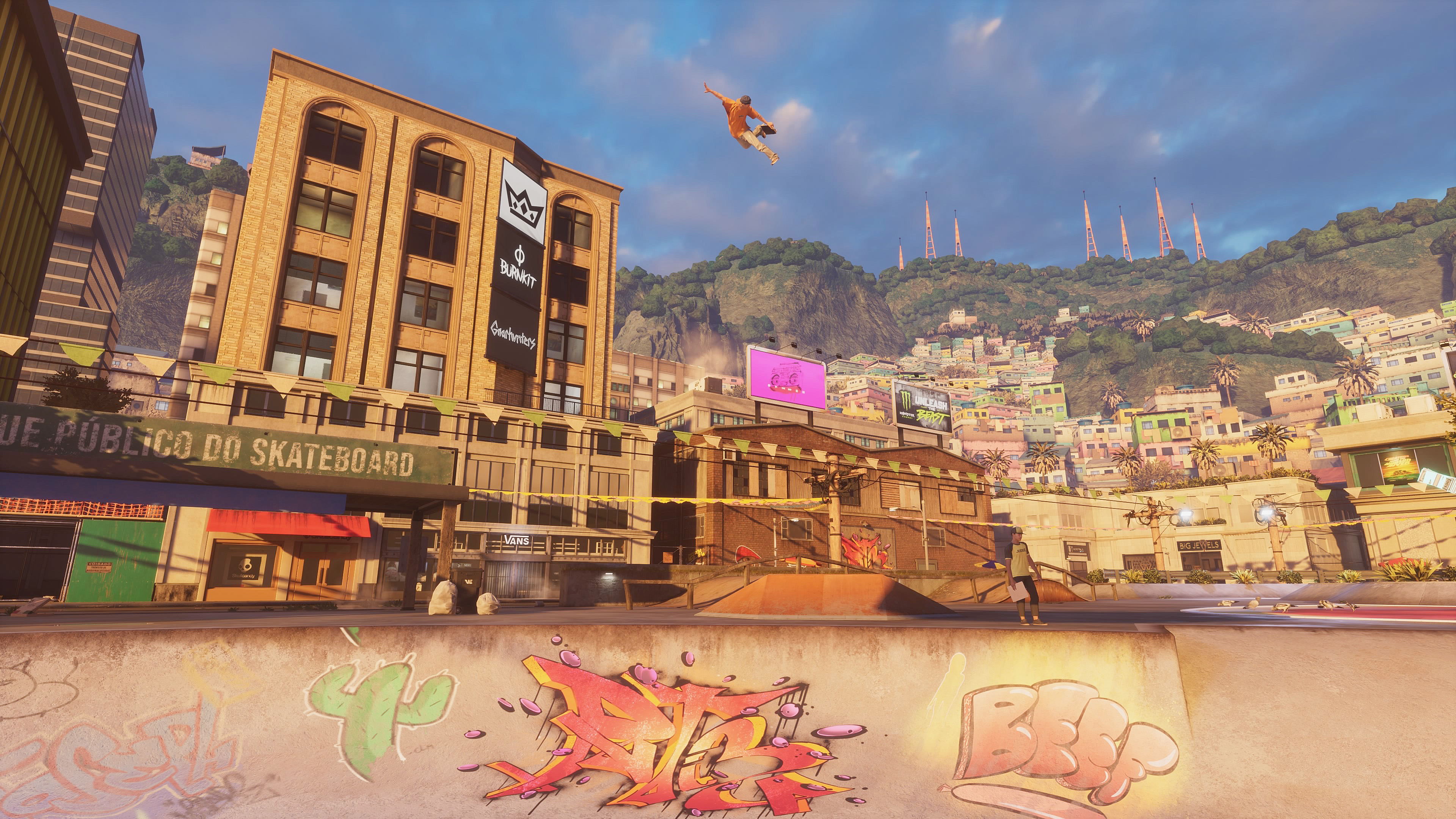 Screenshot from Tony Hawk's Pro Skater 3+4 career mode featuring Andrew Reynolds