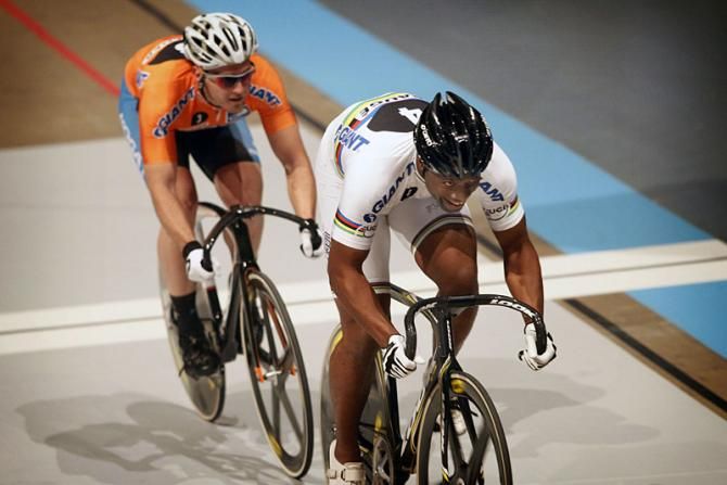 Gregory Bauge, right, and Teun Mulder are competing in the Sprint Masters events at the Six-Days of Rotterdam