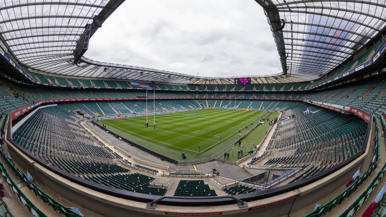 The stands and pitch of Twickenham Stadium