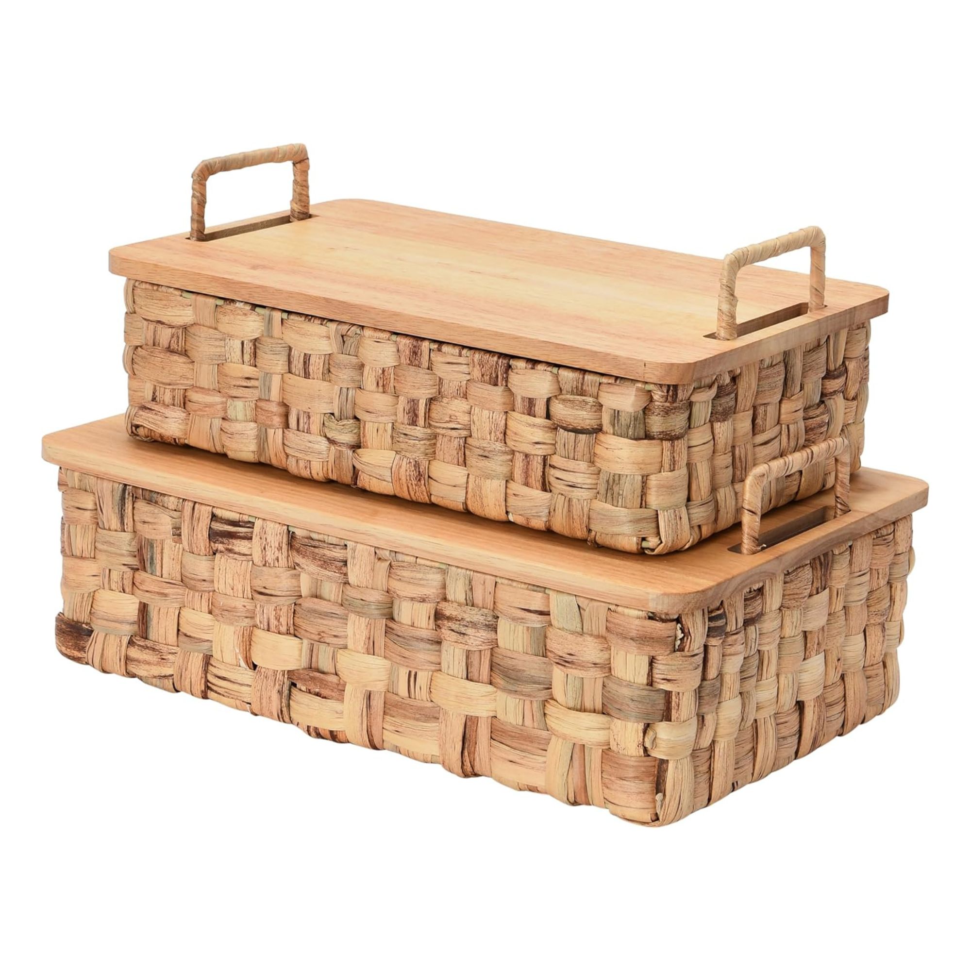 Household Essentials Stackable Hyacinth Baskets With Oak Lids