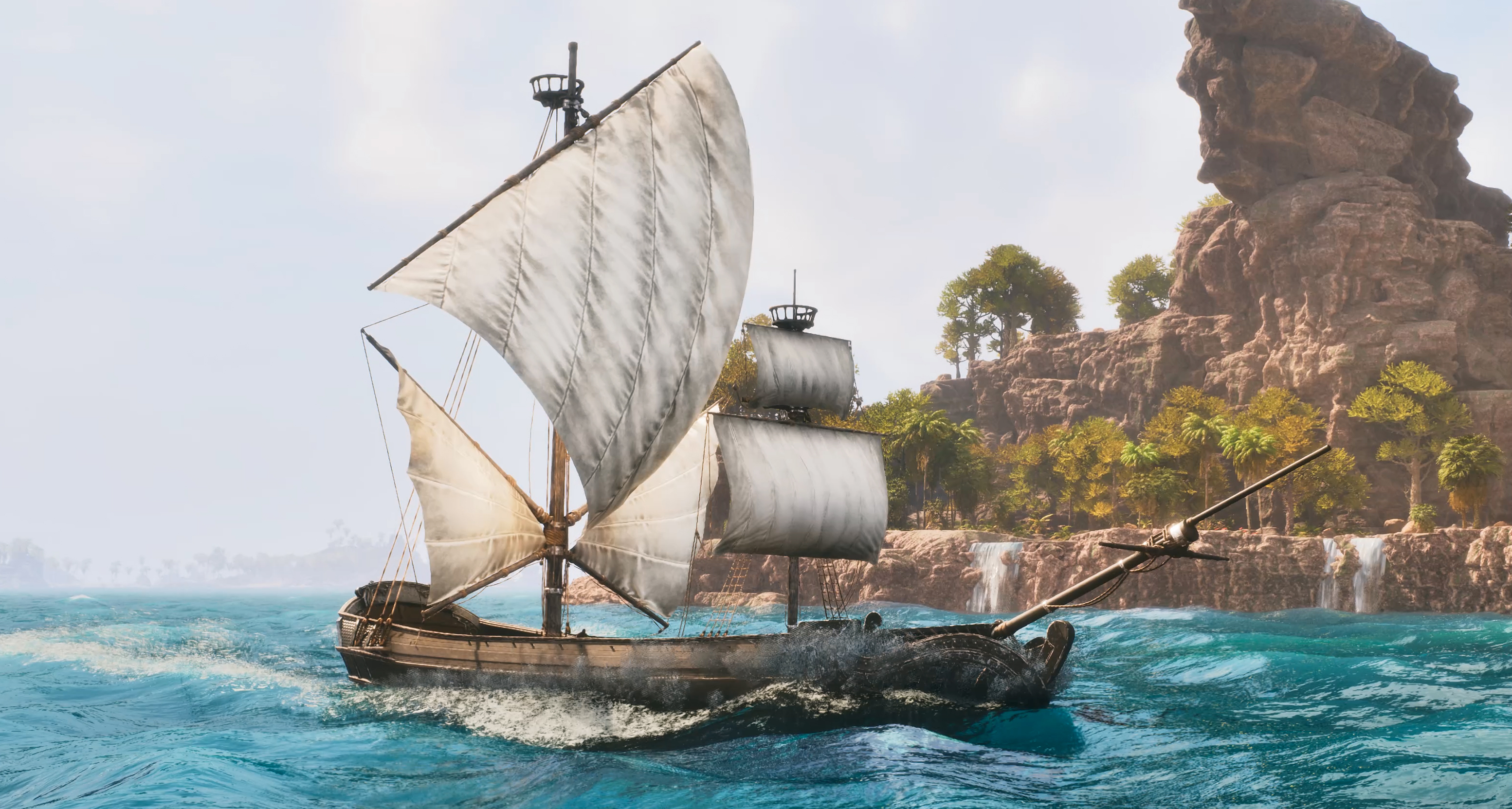 A pirate ship on an ocean in a work-in-progress screenshot from Ark: Survival Ascended