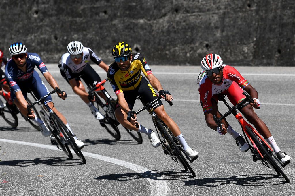 FOLIGNO ITALY MAY 17 Paul Martens of Germany and Team Jumbo Visma Natnael Teweldemedhin Berhane of Eritrea and Team Cofidis during the 104th Giro dItalia 2021 Stage 10 a 139km stage from LAquila to Foligno girodiitalia Giro on May 17 2021 in Foligno Italy Photo by Tim de WaeleGetty Images