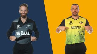 Kane Williamson of New Zealand and Aaron Finch of Australia wearing T20 World Cup kits