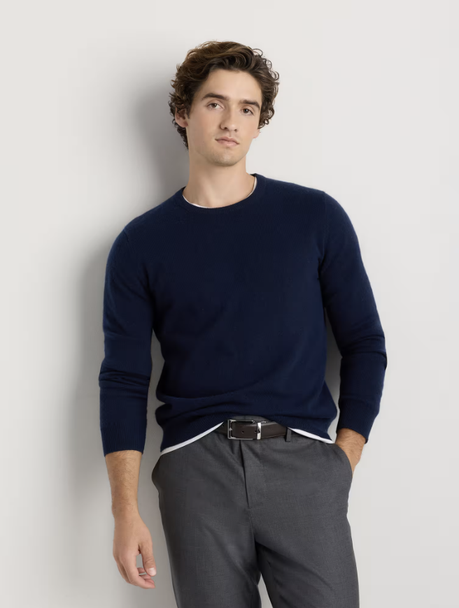 Mongolian Cashmere Crewneck Sweater in True Navy