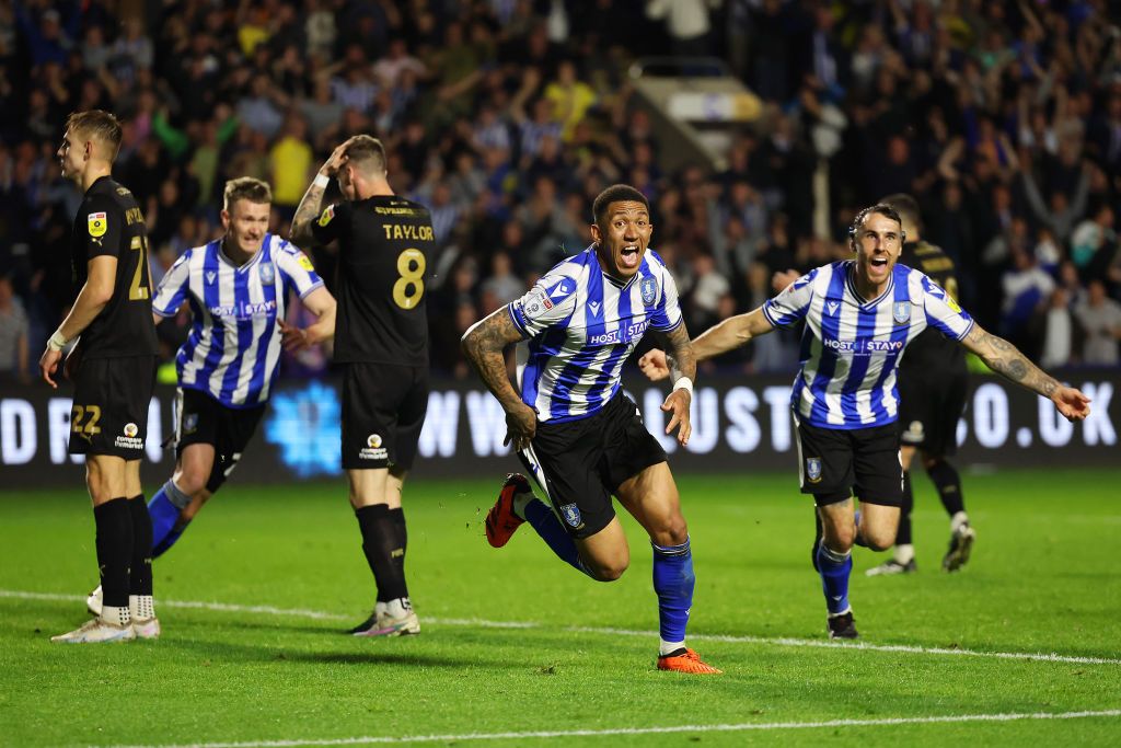 SHEFFIELD, ENGLAND - MAY 18: Liam Palmer of Sheffield Wednesday celebrates after scoring the team&#039;s fourth goal during the Sky Bet League One Play-Off Semi-Final Second Leg match between Sheffield Wednesday and Peterborough United at Hillsborough on May 18, 2023 in Sheffield, England. (Photo by Matt McNulty/Getty Images)