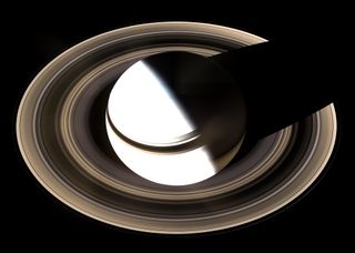 The shadow of Saturn cast across the planet's ring system, captured by the Cassini probe in 2007.