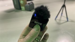 RØDE Wireless Go Gen 3 transmitter held in a hand