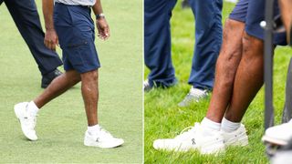 Two images of Tiger Woods' right-leg injury at the 2024 US Junior Amateur