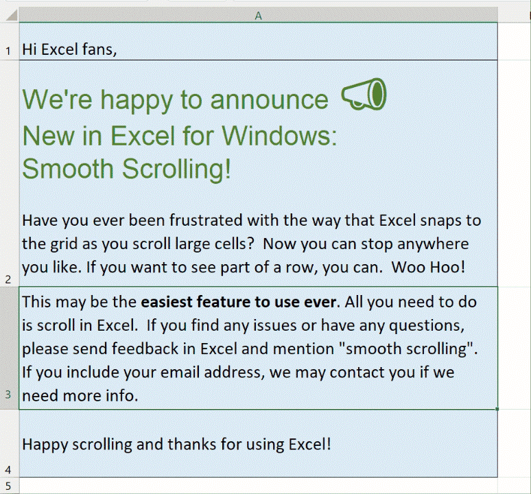 Smooth Scrolling Excel