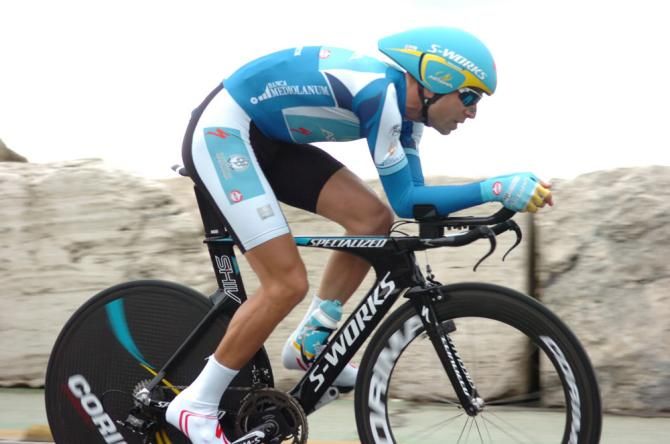 Tirreno-Adriatico leader Vincenzo Nibali (Astana) in action during the final stage time trial.