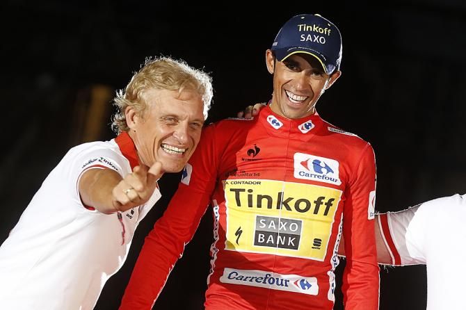 Alberto Contador (Tinkoff-Saxo) and team boss Oleg Tinkov