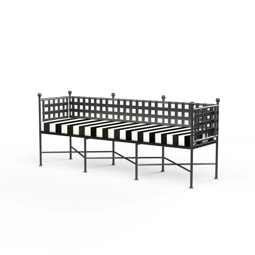 Provence Wrought Iron Outdoor Bench with Sunbrella Cushions