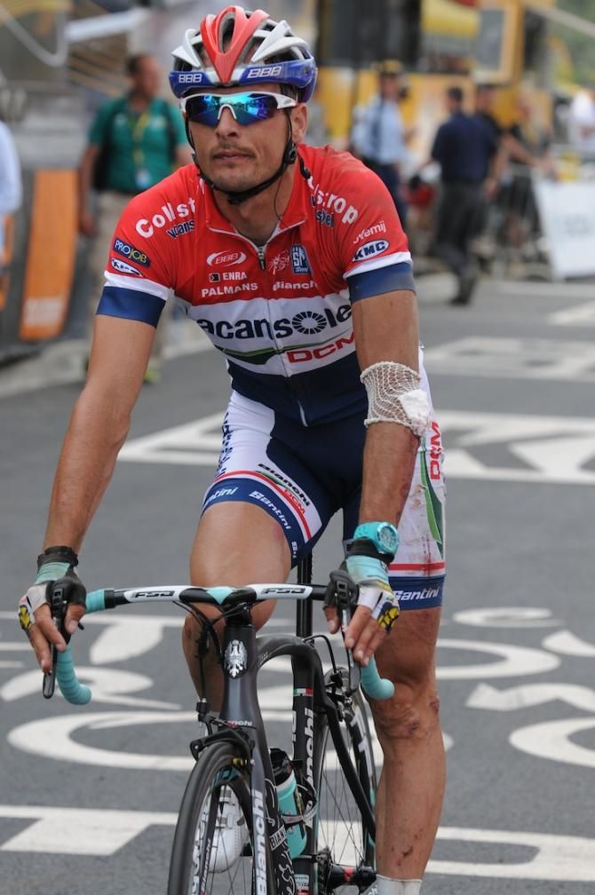 Vacansoleil's Jonny Hoogerland was unlucky to be involved in the earlier crash as well with damage to his left side