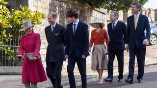 Sophie, Duchess of Edinburgh, Prince Edward, Duke of Edinburgh, James, Earl of Wessex, and other members of the Royal Family arrive to attend the Easter Sunday church service at St George's Chapel in Windsor Castle