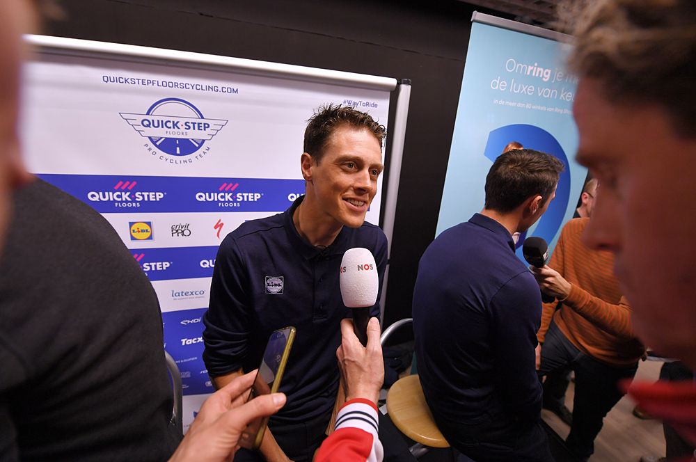 Niki Terpstra talks to the press at a Quick-Step Floors gathering ahead of Paris-Roubaix