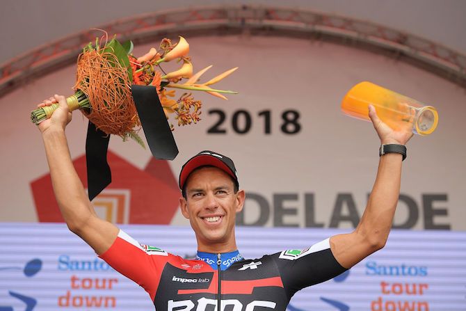 BMC's Richie Porte celebrates his fifth straight stage win on Willunga Hill at the 2018 Tour Down Under