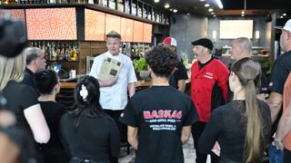 Gordon Ramsay addresses the staff at Bask 46 in Kitchen Nightmares season 8