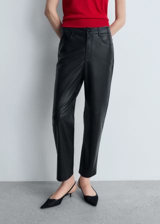 Leather-Effect Straight Trousers