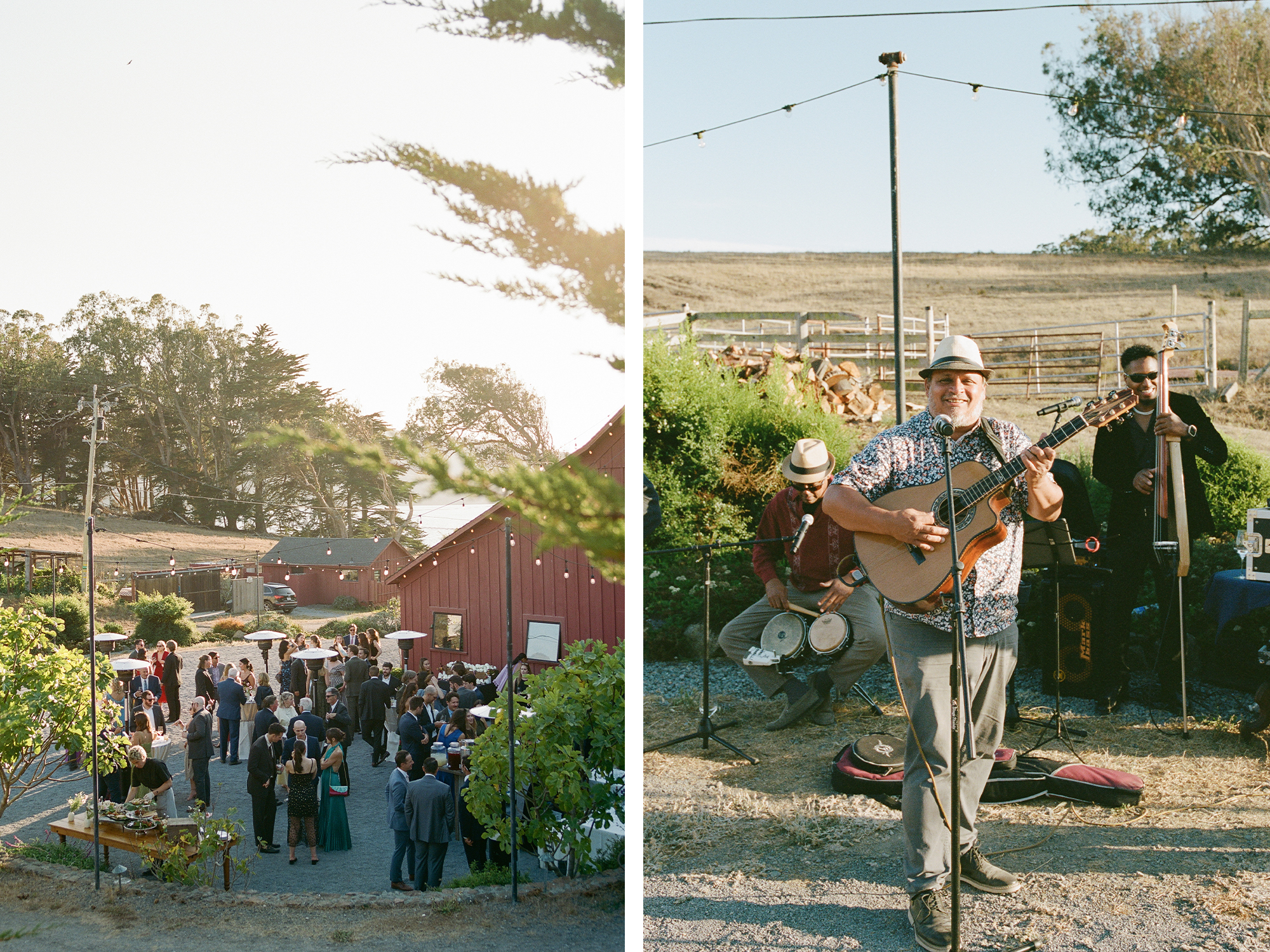 Side by side images of the wedding venue and the band.