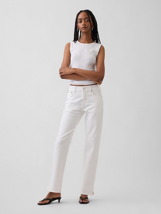 Mid Rise Split-Hem Straight Jeans
