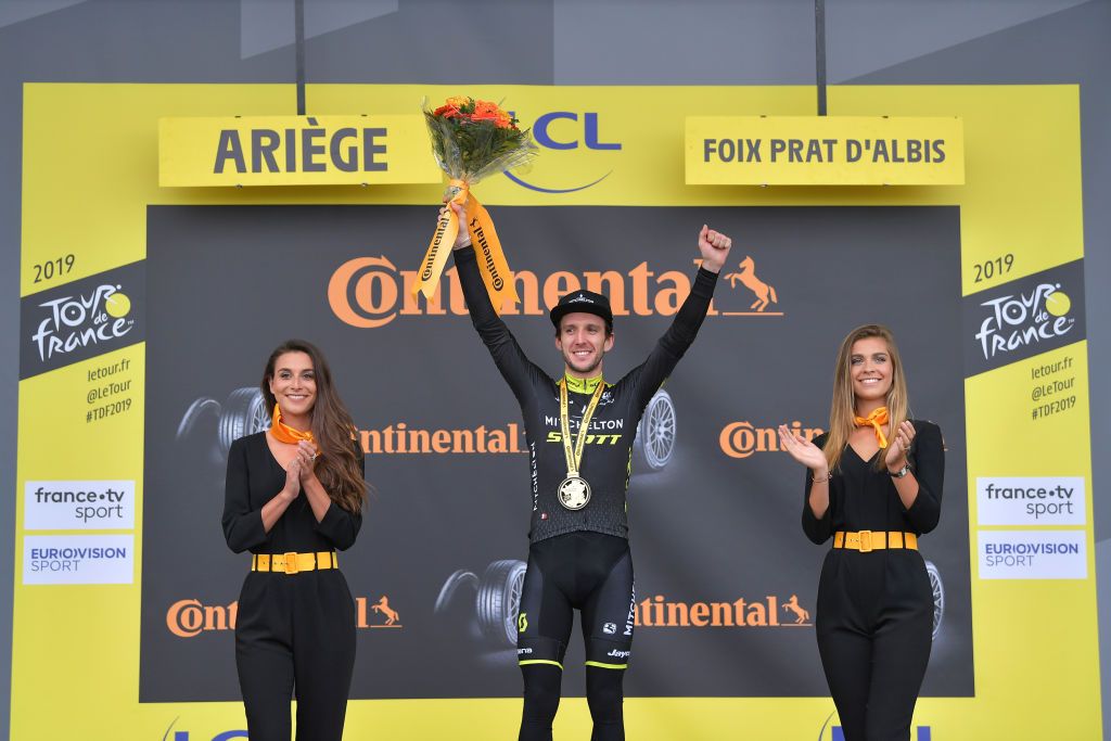 Simon Yates celebrates win number two on the podium