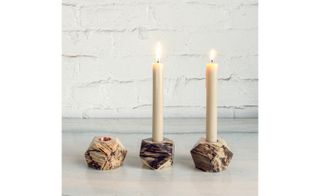 Candles in wooden Charlotte Greville candle holders