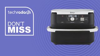 The Ninja Foodi FlexDrawer Air Fryer on a purple background with text saying Don't Miss.