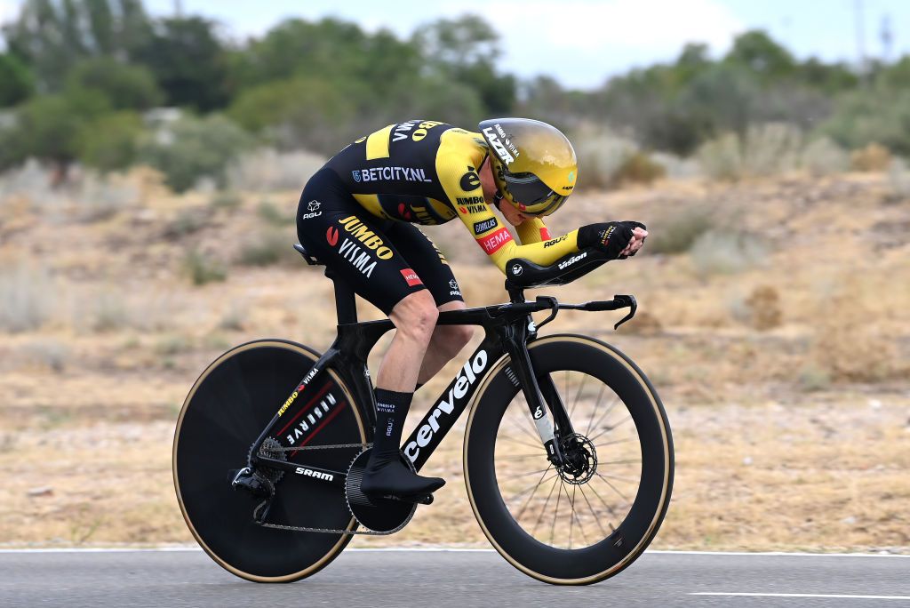 VALLADOLID SPAIN SEPTEMBER 05 Jonas Vingegaard of Denmark and Team JumboVisma sprints during the 78th Tour of Spain 2023 Stage 10 a 258km individual time trial stage from Valladolid to Valladolid UCIWT on September 05 2023 in Valladolid Spain Photo by Tim de WaeleGetty Images