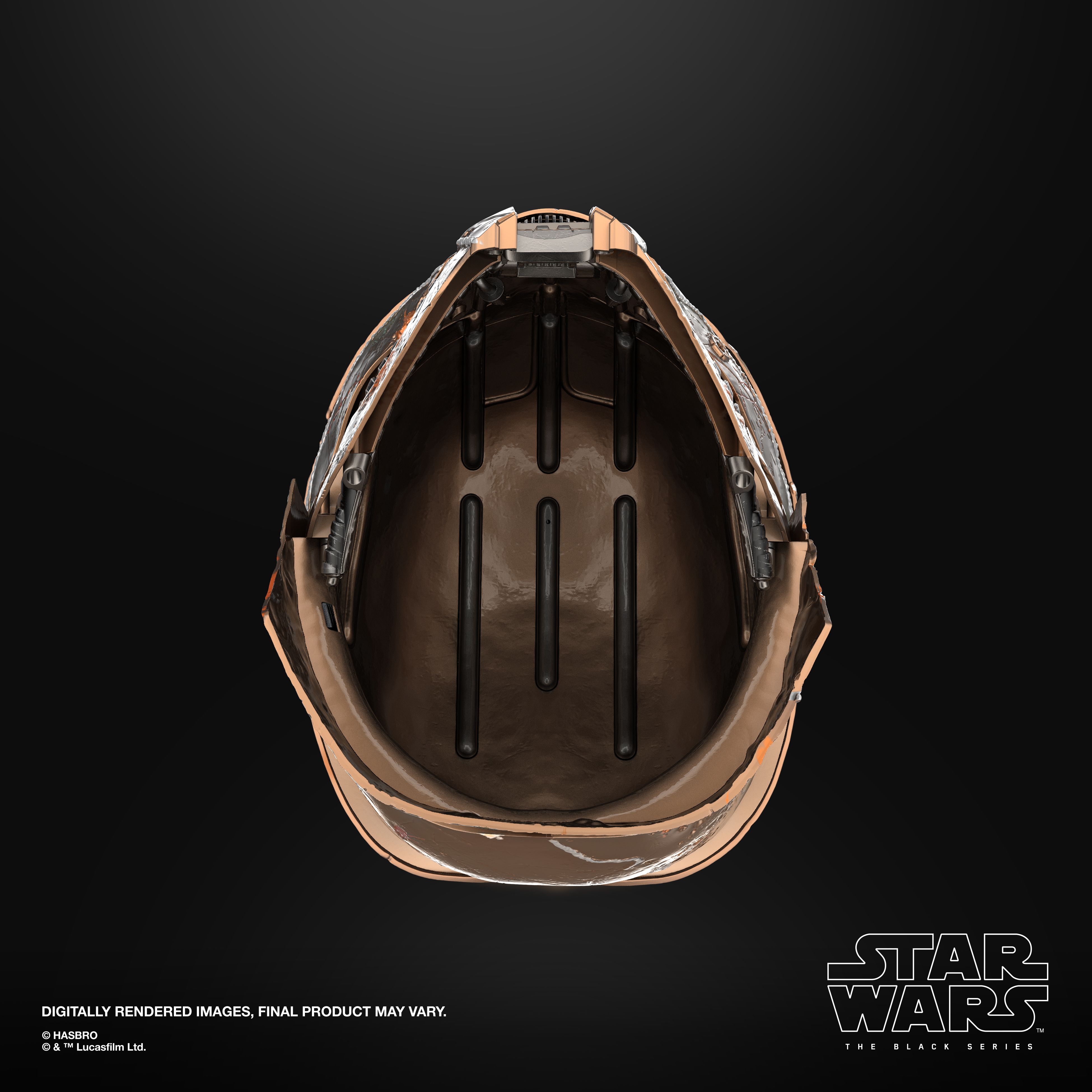 The Stranger helmet replica against a dark background, with The Black Series logo in the bottom corner