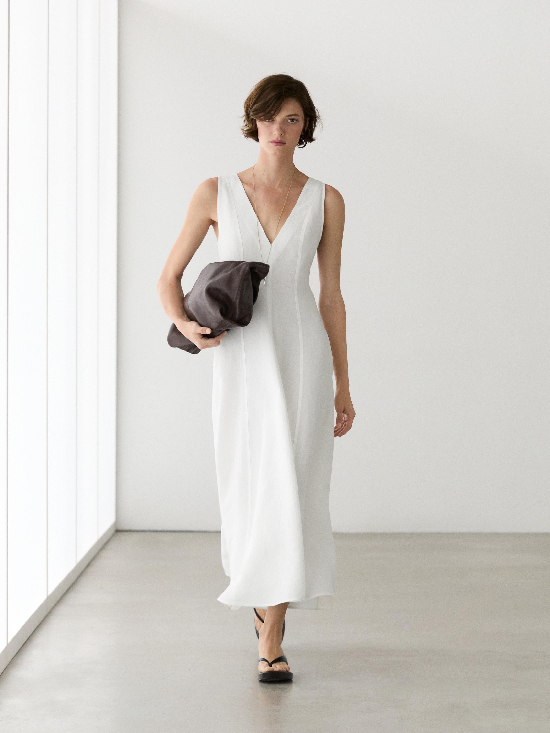 Massimo Dutti, Flowing Linen Blend Midi Dress